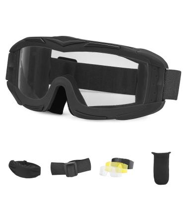 kemimoto Airsoft Goggles, Tactical Safety Goggles Anti Fog Military Glasses with 3 Interchangeable lenses, Ballistic Goggles Black