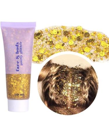 Beliky Girl Holographic Glitter Gel Body Face Liquid Eyeshadow Glitter Eye Shadow Large Mermaid Glitter for Face Hair and Nails (Gold 50ml)
