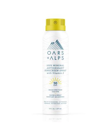 Oars + Alps Mineral SPF 50 Sunscreen Spray Infused with Vitamin E and Antioxidants Water and Sweat Resistant 6 Oz 6 Fl Oz (Pack of 1)