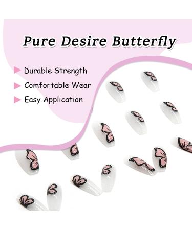 24Pcs Pink Butterfly Press on Nails - Exquisite Design Full Cover Acrylic Nails for Women - Spring Nail Art Decorations - Buy Online on GoSupps.com