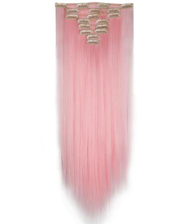 Clip in extensions hair extension such as real hair synthetic hair part 8 tresses 18 clips for complete full head hair extensions 66cm smooth light pink