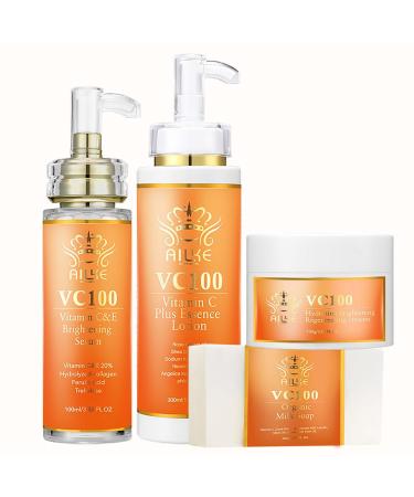 AILKE BOOST LUSTER AILKE VC100 Whitening Skin Care Set Reduce Wrinkles Fine Lines Clean & Smooth Skin AntiAging With Hydrolyzed Collagen Vitamin E Moisturizer For All Skin Types