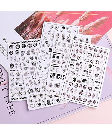 10 Sheets Spring Flower Nail Art Stickers - Self-Adhesive Black & White Floral Designs for Manicure - Perfect Nail Decoration for Women & Girls - Buy Online on GoSupps.com