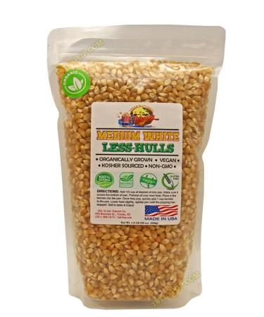 ORGANIC, 1.9 LB White Virtually Hulless (Less Hulls) Popcorn Kernels • Resealable Bag • USA Grown • NON-GMO, Vegan, KOSHER • Great for Movie Night • INTL POP