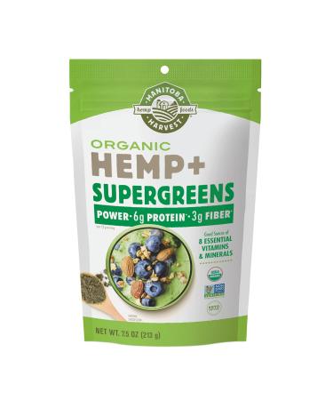 Manitoba Harvest Organic Hemp & Supergreens Powder, 7.5 oz  Green Superfood Powder with 6g of Protein, 3g of Fiber per serving  Vegan, Non-GMO Project Verified - 8 Essential Vitamins & Minerals 7.5 Ounce (Pack of 1)