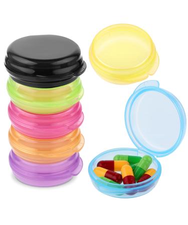 Wllhyf Small pills organizer box 7 pieces portable mini travel pills case medication organizer Transparent round vitamin container for travel outdoors outdoors blue/yellow/green/pink/purple/orange/black