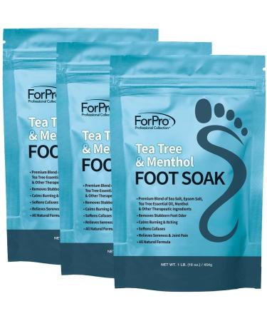 ForPro Tea Tree Oil & Menthol Foot Soak with Sea & Epsom Salt for Toenail Athletes Foot Stubborn Foot Odor Scent Softens Calluses & Soothes Sore Tired Feet - 48 Ounces (3 1-lb Packs)