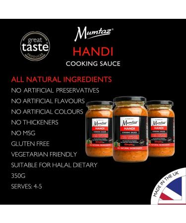 Mumtaz HANDI Indian Curry Cooking Sauce 350g Pack of 3 Restaurant Quality at Home - Medium Spiced Serves 4-5 All Natural Ingredients Gluten Free Vegetarian Friendly. - Buy Online on GoSupps.com