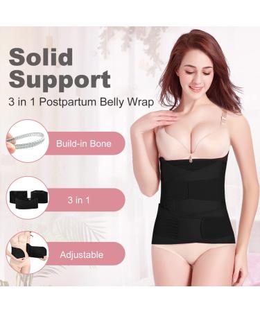 3 in 1 Postpartum Belly Band Wrap | Abdominal Binder & C-Section Compression Girdle - Post-Surgery Recovery Support | Postnatal Waist Trainer & Body Shaper - Medium/Large, Black - Buy Online on GoSupps.com