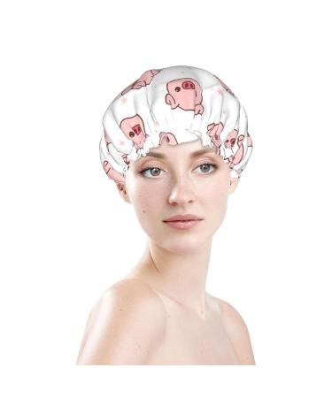 Pink Pig Cartoon Shower Cap | Reusable Double Layer Waterproof Hair Cap for Women and Girls - Buy Online on GoSupps.com