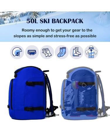Qitindasen 50L Ski Boot Bag Ice Skate Backpack - Blue | Travel Storage for Helmet, Goggles, Gloves, Skis, Snowboard & Accessories - Buy Online on GoSupps.com