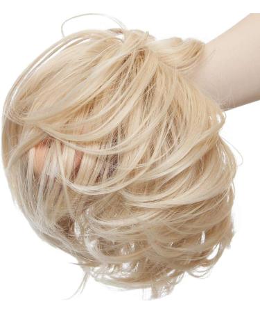 Large Wavy Updo Messy Bun Hair Extension with Elastic Band - 80G Synthetic Chignon Ponytail Hairpiece for Women in Dark Blonde & Bleach Blonde - Buy Online on GoSupps.com