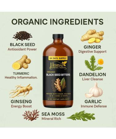Herbal Connections Organic Black Seed Bitters 32 oz (64-Day Supply) 15 Herb Detox Tonic for Digestion Liver & Immune Support Vegan Sugar-Free Made in USA - Buy Online on GoSupps.com