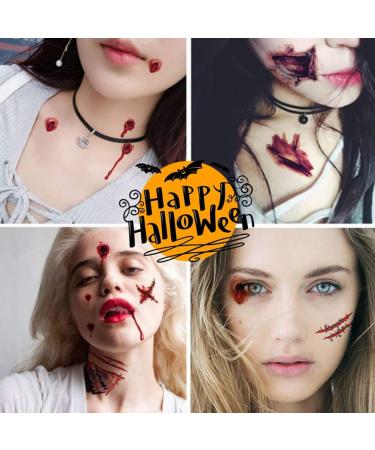 Tattoo Stickers Halloween Temporary Tattoos Blood Wound Bleeding Scar for Halloween Makeup Zombie Makeup Party Cosplay Costume Face Decals Prank Zombies Party Supplies - Buy Online on GoSupps.com