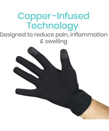 Vive Copper Arthritis Gloves - Full Hand Compression Touchscreen for Carpal Tunnel & Joint Pain Relief - Flexible Wrist & Thumb Support - Black X-Large for Men & Women - Buy Online on GoSupps.com