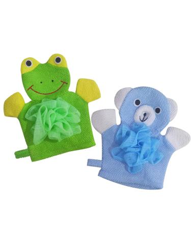 Bath Gloves for Kids 2 Pack Exfoliating Glove Body Scrubber Mesh Loofa for Shower and Bath Sponge Cute Design for Kids Easy to Use