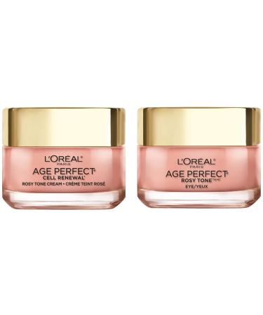 L'Oreal Paris Skin Care Age Perfect Rosy Tone Eye Brightener and Travel Size Face Moisturizer Anti-Aging Skin Care Set  1 Kit