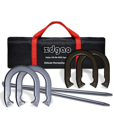 YDDS Horseshoe Set w/ 4 Steel Forged Horseshoes 2 Heavy Duty Stakes and Carrying Case, Traditional Outdoor Lawn Games for Backyard, Silver & Golden