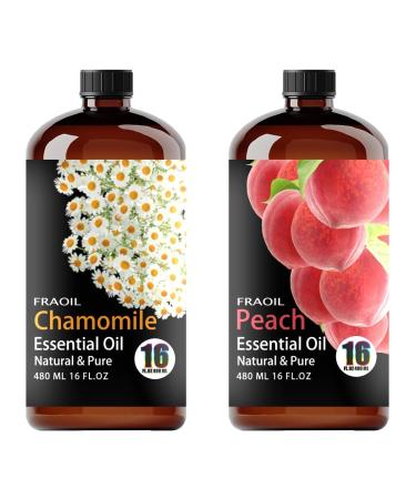 Chamomile Essential Oil 16 Fl Oz and Peach Essential Oil 16 Fl Oz for Diffuser Humidifier Yoga Cleaning DIY Candle Soap Making Perfume Gift for Essential Oils