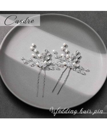 Casdre Crystal Bride Wedding Hair Pins - Silver Rhinestone Pearl Bridal Accessories (Pack of 2) - Buy Online on GoSupps.com