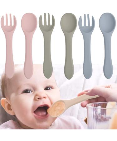 6 Pcs Baby Weaning Forks and Spoons Silicone Self-Feeding Spoons Baby Feeding Training Spoon Training Feeding for Mini Kids Utensils for Over 6 Months Babies Boy Girl Toddlers First Foods 6 Pcs Baby weaning Spoons
