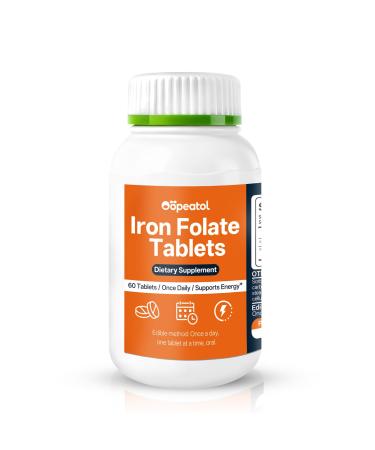 Iron and Folic Acid Supplements for Women & Men | Supports Healthy Levels & Red Blood Cell Production | Gentle Elemental Composition 400mcg Folic Acid | 60 Tablets