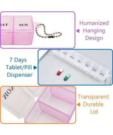 2Pcs Portable Pill Box Organiser - 7 Day Travel Tablet Box for Medication, Supplements, Vitamins - Pink and White - Buy Online on GoSupps.com