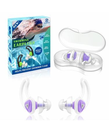 2 Pairs Swimmer Ear Plugs, Hearprotek Upgraded Custom-fit Water Protection Adult Swimming earplugs for Swimmers Water Pool Shower Bathing and Other Water Sports Purple