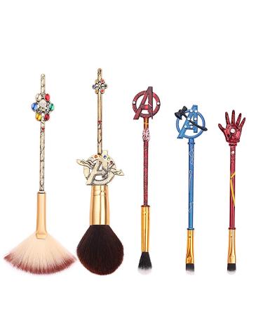 5Pcs Classical Movie Makeup Brushes - Professional Cosmetic Brushes Foundation Blending Blush Eye Shadows Face Powder Fan Brushes Kit for Fans
