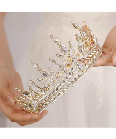 Wekicici Baroque Gold Crystal Tiara - Queen Princess Crown for Women, Ideal for Bridal, Wedding, Birthday & Halloween Party - Buy Online on GoSupps.com