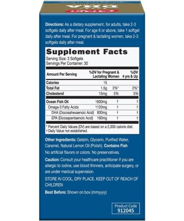 CATALO Extra DHA Formula 800mg DHA per Serving Ocean Fish Oil Softgels with Natural Lemon Flavor Advanced Molecular Distillation Easy-to-Swallow No Artificial Colors & Preservatives 90 Softgels - Buy Online on GoSupps.com