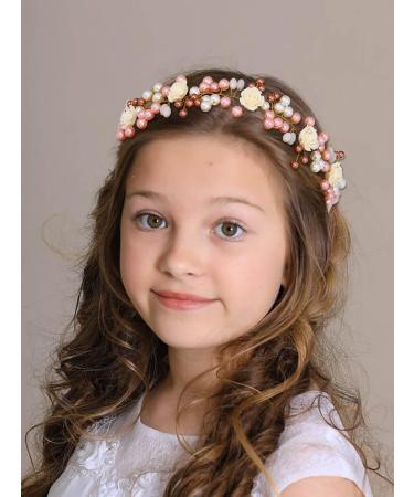 IYOU Flower Girl Headpiece Gold Pearl Communion Headband Floral Wedding Hair Accessories for Girls - Buy Online on GoSupps.com