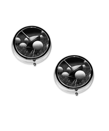 Black and White Golf Printed Mini Round Pill Box Pill Box 3 Compartment Medicine Pill Case Pill Organizer Travel Pillbox Portable Pill Box for Pocket Home Office Use