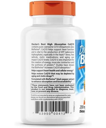 Doctor's Best High Absorption CoQ10 200 mg - 60 Vegetarian Capsules | Boost Heart Health & Energy - International Shipping Available - Buy Online on GoSupps.com
