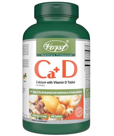 VORST Calcium Carbonate 1250 mg + Vitamin D3 150 Tablets Supplement for Bone Health Osteoporosis Keto & Paleo Friendly | For Men & Women | 1 Bottle 150 count (Pack of 1)