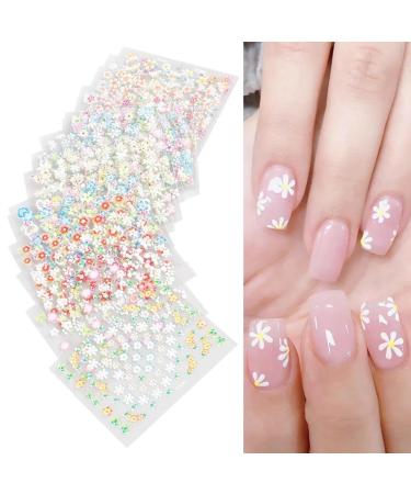 30 Sheets Colorful 3D Flower Nail Art Stickers | Self Adhesive Daisy & Heart Designs | Spring DIY Nail Decorations for Men & Women - Buy Online on GoSupps.com