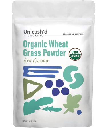 UNLEASH'D ORGANIC Organic Wheatgrass Powder 1 LB Green Superfood for Smoothie Shakes and Salads Wheat Grass Powder 16 OZ Rich in Immune Vitamins Fibers and Minerals Vegan Friendly