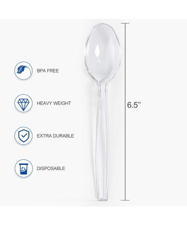 100 Count Heavy Duty Plastic Spoons - Premium Disposable Cutlery for Parties, Picnics, and Daily Use - Heat Resistant, BPA Free - Clear - Buy Online on GoSupps.com