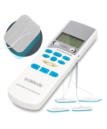 TruMedic TENS Electronic Pulse Unit & 4 Electrode Pads - For Muscle Stiffness Soreness Aches & Pains Perfect for Relaxing Tight Muscles & Nerves for Electrotherapy Pain Management (PL-009)