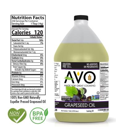 AVO 100% Grapeseed Oil - Non GMO, 1 Gallon, No Preservatives Added - Buy Online on GoSupps.com