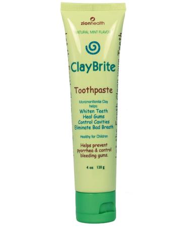 Zion Health Claybrite Natural Toothpaste Natural Mint 4 Ounce (Packaging may vary)
