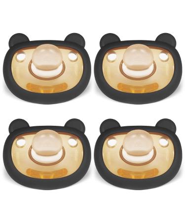 HEORSHE Baby Pacifier - Orthodontic Pacifier 6-18 Months - Silicone Pacifier(Bear) - BPA-Free - Black 4 Pack