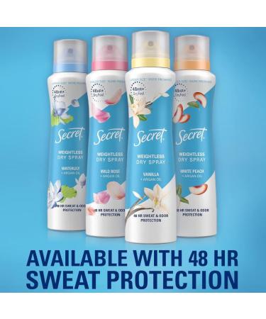 Secret Dry Spray Antiperspirant Deodorant for Women 48hr Weightless Sweat & Odor Protection Gentle on Skin Waterlily & Argan Oil Scent 4.1 oz (Pack of 3) Waterlily & Argan Oil 4.1 Ounce (Pack of 3) - Buy Online on GoSupps.com