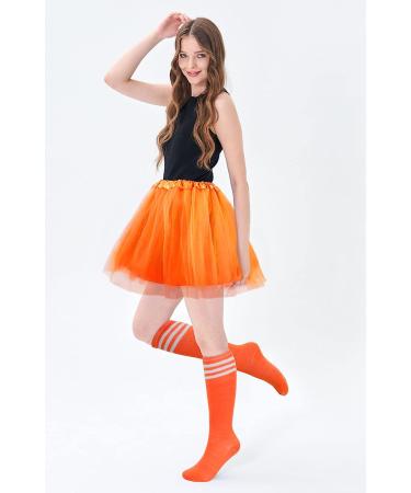 Simplicity Women Costume Set: 4 Layered Tulle Tutu Skirt & Tube Socks in Orange - Buy Online on GoSupps.com