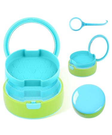 Retainer Case Color Contrast Design Aligner Case with Mirror Mouth Guard Case Cute Slim Retainer Case with Lid and Removal Tool (Blue)