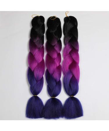 Buy Showjarlly Kanecalon Hair Braids - Ombre Jumbo Braid Extensions 24 - Black/Purple Red/Royal Blue - 3 Pack - Buy Online on GoSupps.com