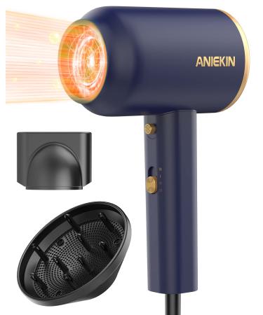 ANIEKIN Blow Dryer with Diffuser 1875W Professional Ionic Hair Dryer for Travel Portable Dryers & Accessories for Women Curly Hair Blue