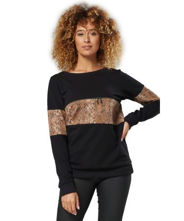 HAPPY MAMA Women's Maternity Cotton Sweatshirt Breastfeeding Access 1292 12 Black & Anaconda Print