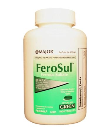Major FEROSUL 5GR FC Green TABS Ferrous SULFATE-325 MG Green 1000 Tablets UPC 309047591800
