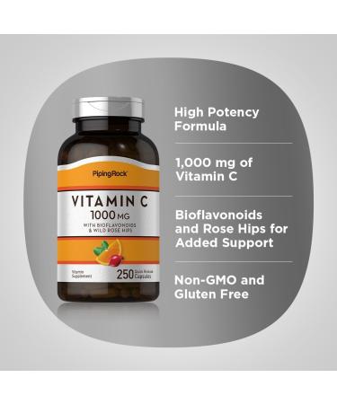 Piping Rock Vitamin C 1000mg | 250 Capsules | with Bioflavonoids and Rose Hips | Supplement for Women and Men | Non-GMO Gluten Free - Buy Online on GoSupps.com